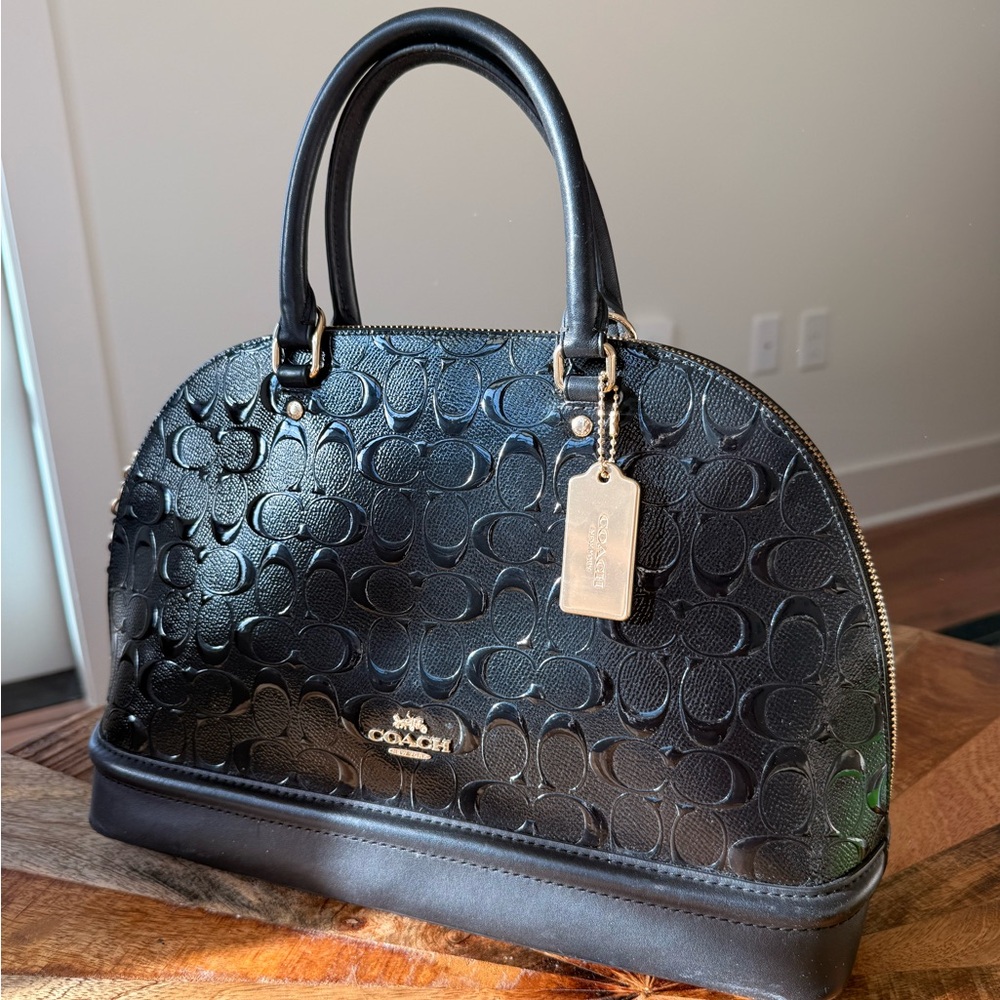 Coach Black Embossed Sierra Satchel with Gold Hardware